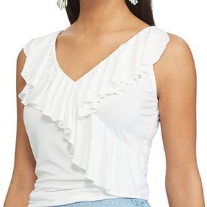 NEW Chaps Women Ruffle Tank Sleeveless Top L NWT Jersey Stretch White